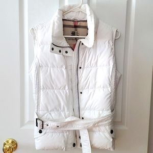 White Burberry Belted Puffer Vest Medium